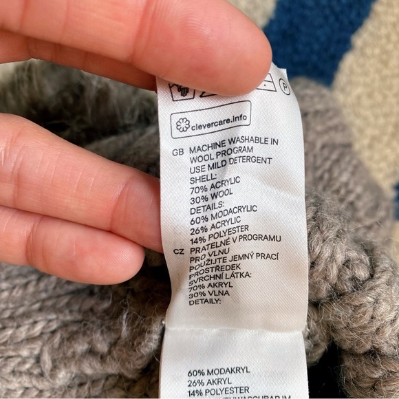 ❄️ H&M GREY WOOL BLEND FAUX FUR POM POM CABLE KNIT WINTER HAT! - Picture 14 of 14